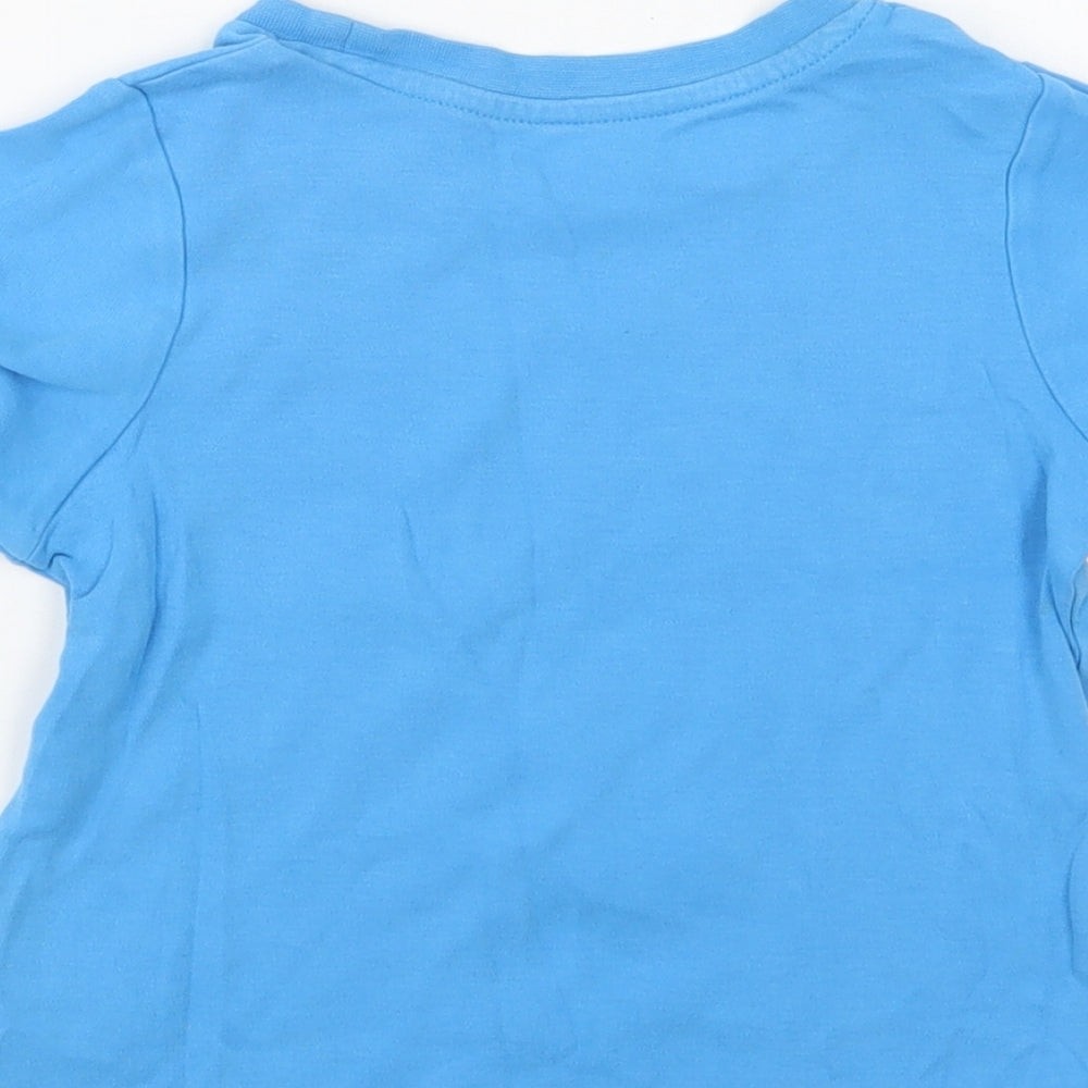 George Girls Blue Cotton Basic T-Shirt Size 3-4 Years Crew Neck - Shark