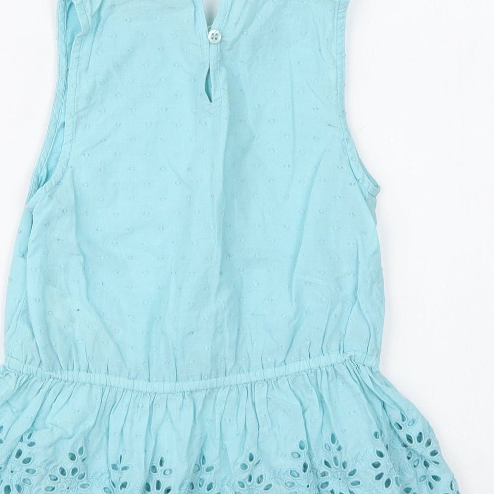 NEXT Girls Blue Cotton Basic Blouse Size 8 Years Collared Button
