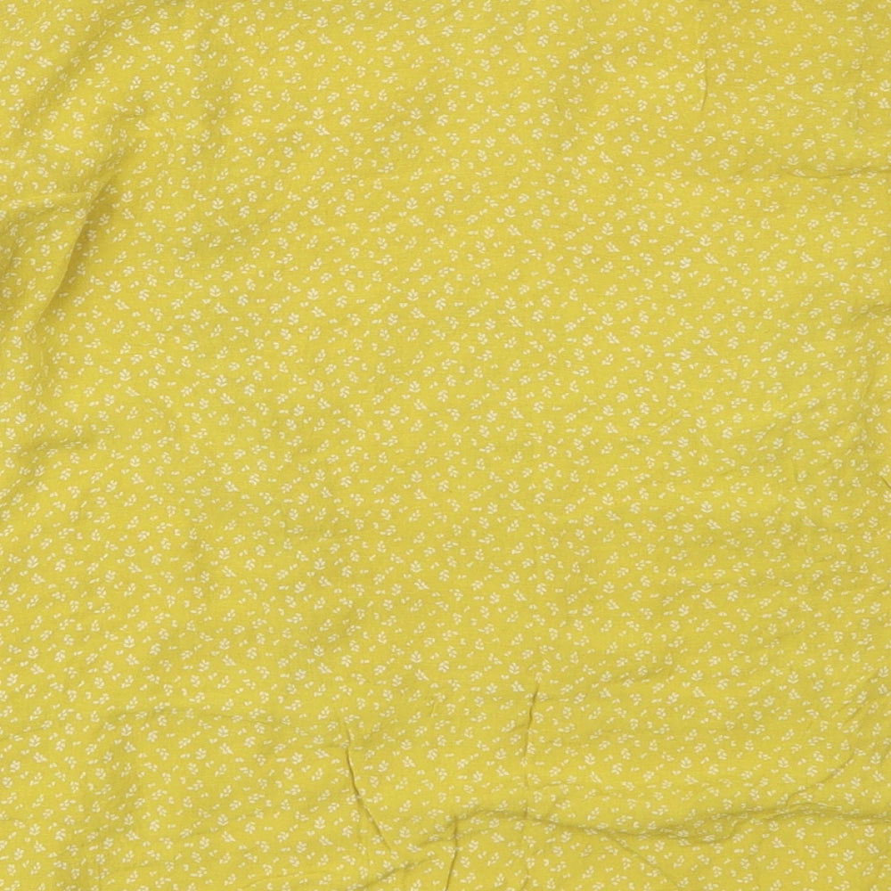 H&M Womens Yellow Floral Viscose Basic Blouse Size 10 Round Neck