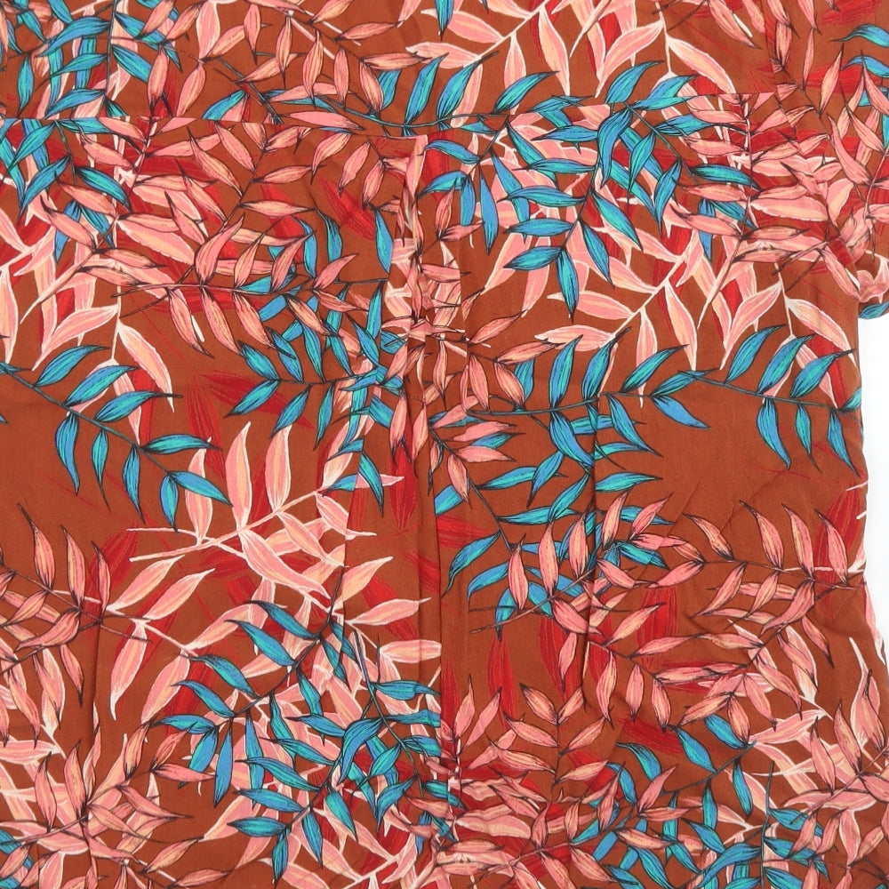 Woolworths Womens Brown Floral Viscose Basic Blouse Size 16 Round Neck