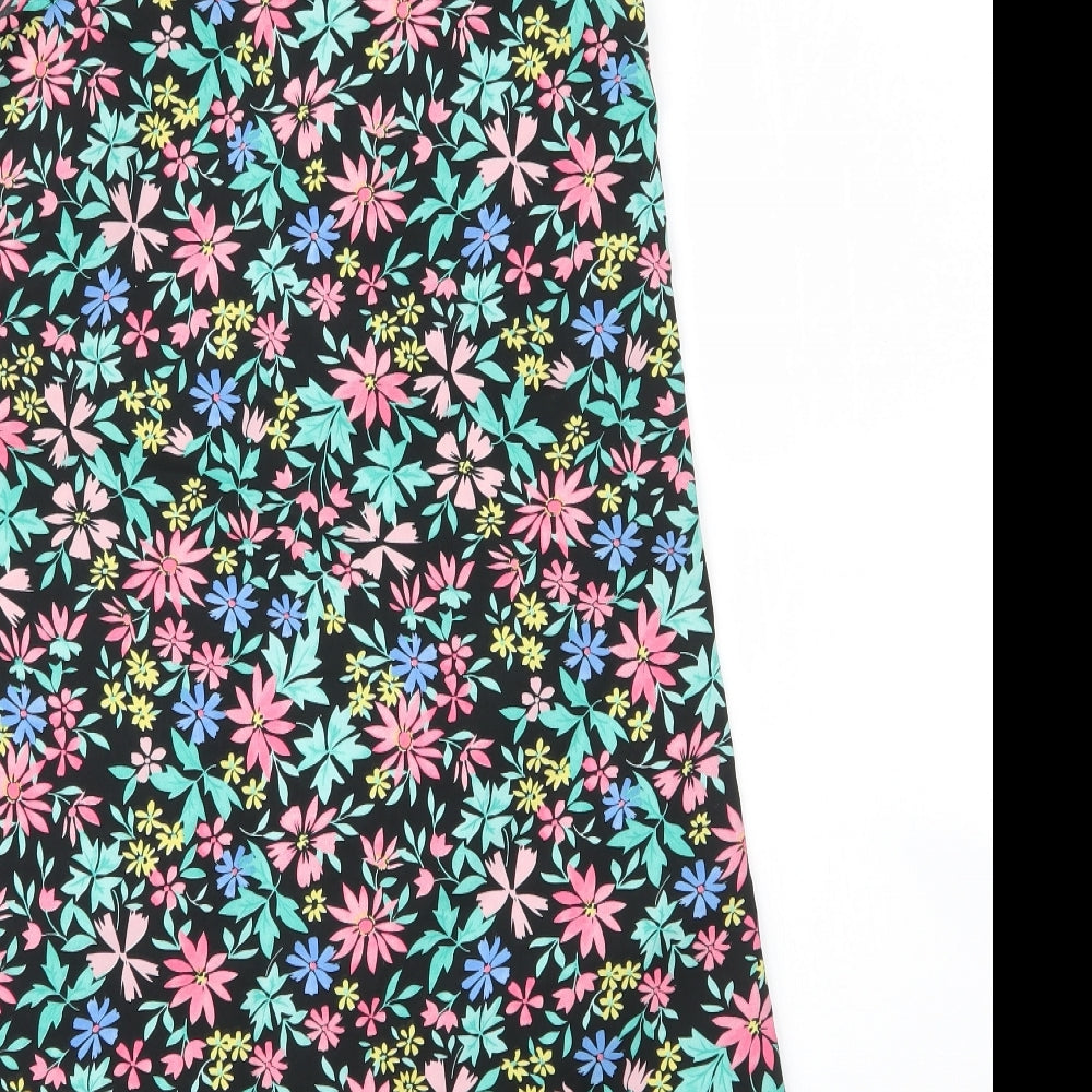 Primark Womens Black Floral Polyester A-Line Size 12 V-Neck