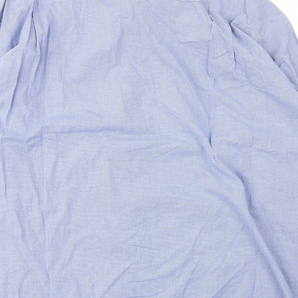 Ming Dynasty Mens Blue Check Cotton Button-Up Size XL Collared Button