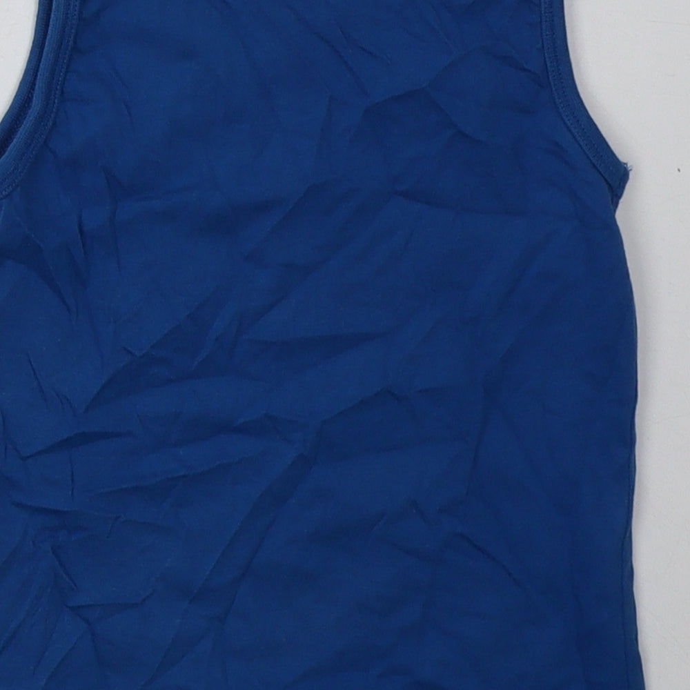 Peacocks Boys Blue Cotton Basic Tank Size 2-3 Years Crew Neck Push Lock