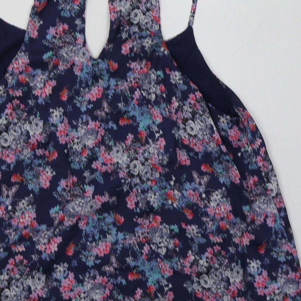 Oasis Womens Purple Floral Polyester Basic Tank Size S Scoop Neck