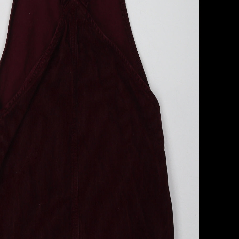 Topshop Womens Red Cotton Pinafore/Dungaree Dress Size 8 Square Neck Buckle