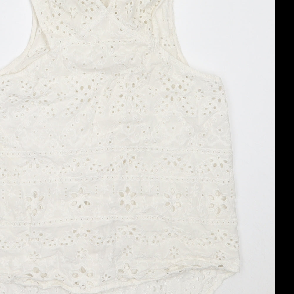 Topshop Womens White Cotton Basic Button-Up Size 12 Collared