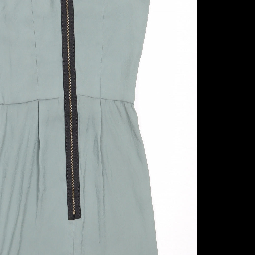 Topshop Womens Green Polyester Shift Size 6 Round Neck