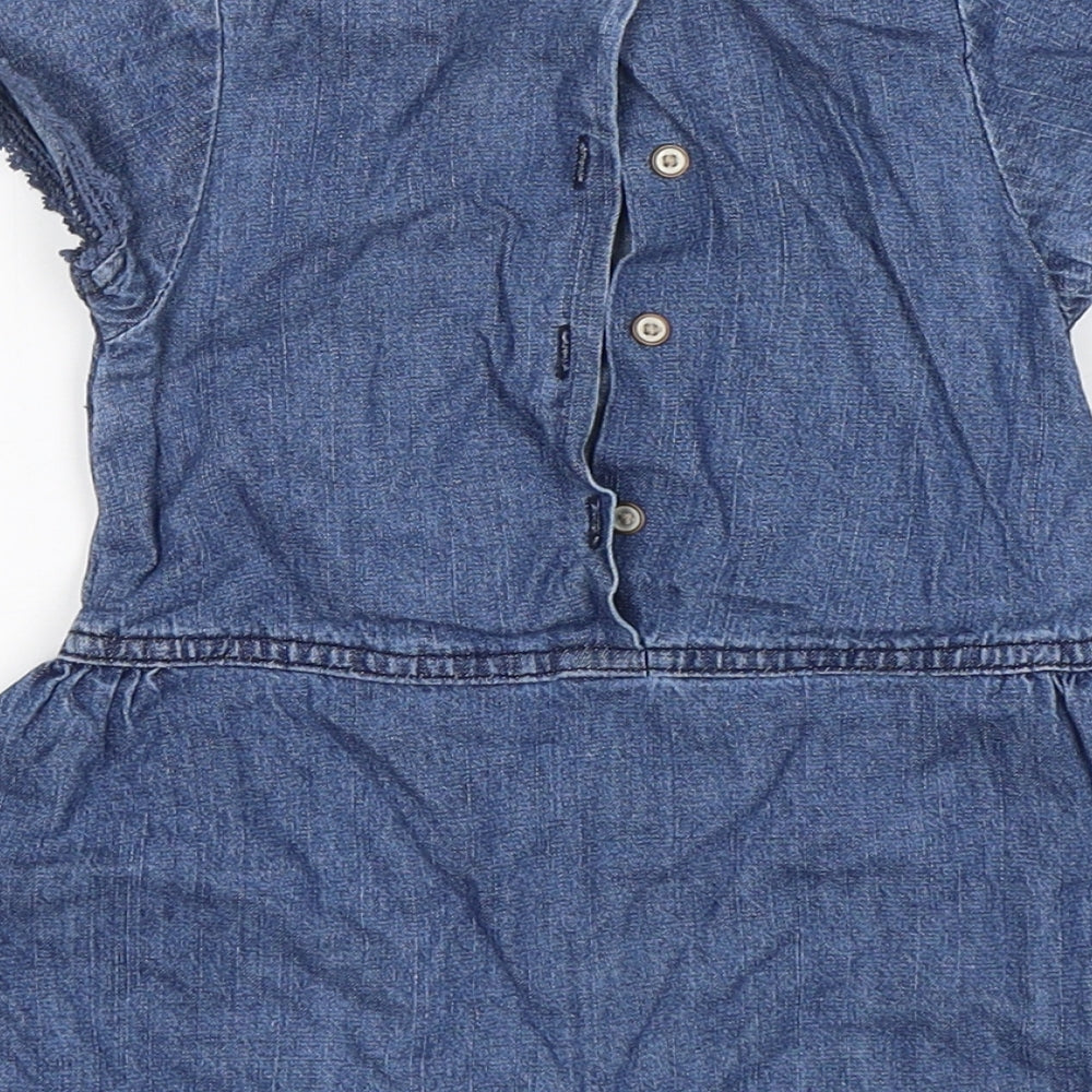 NEXT Girls Blue Cotton A-Line Size 9-12 Months Round Neck