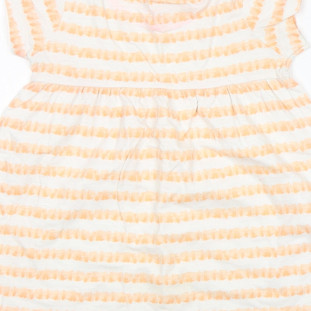 F&F Girls Orange Striped Cotton T-Shirt Dress Size 12-18 Months Round Neck