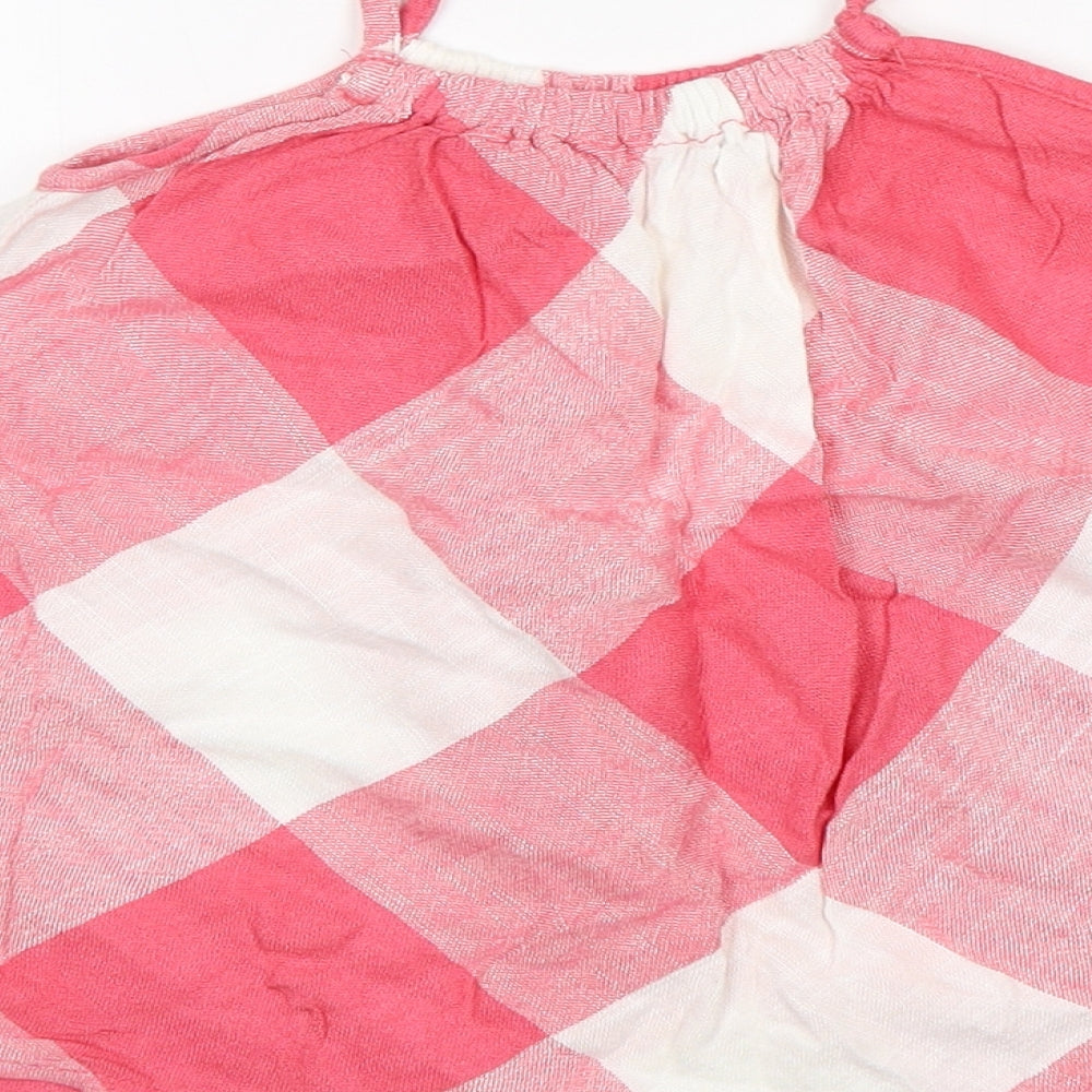 Matalan Girls Pink Check Viscose Tank Dress Size 9-12 Months Square Neck