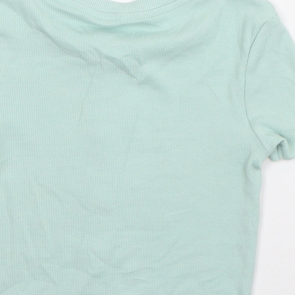 George Girls Green Cotton Basic T-Shirt Size 6-7 Years Round Neck Pullover