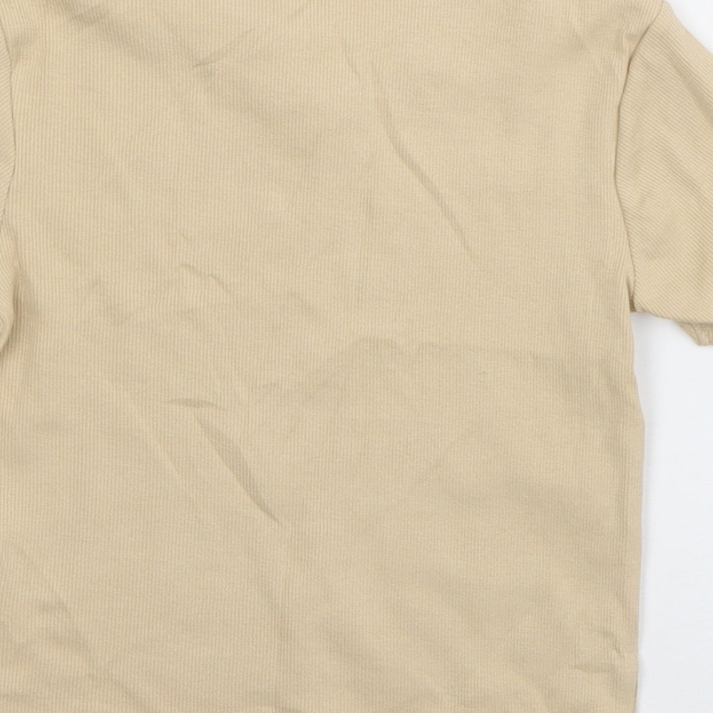 George Boys Beige Cotton Basic T-Shirt Size 7-8 Years V-Neck Pullover