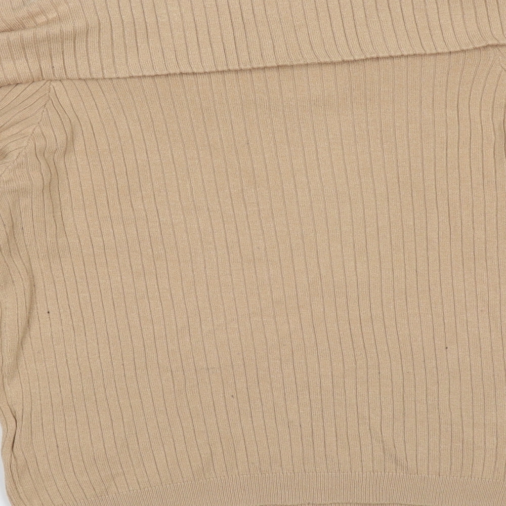 Divided by H&M Womens Beige Roll Neck Striped Viscose Pullover Jumper Size L