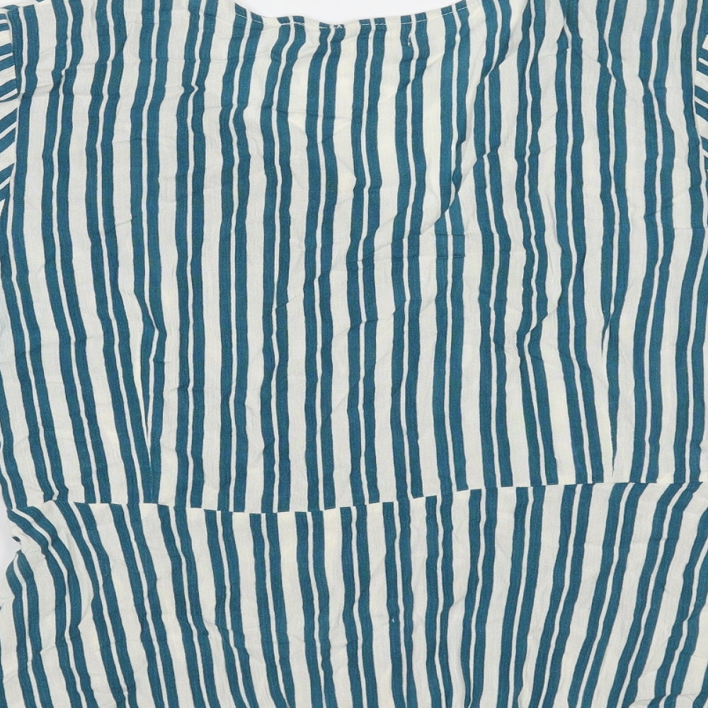 Springfield Womens Blue Striped Cotton Blend Basic Blouse Size 12 V-Neck