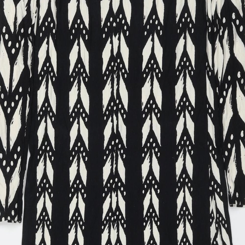 Preworn Womens Black Geometric Viscose Shift Size 8 Round Neck