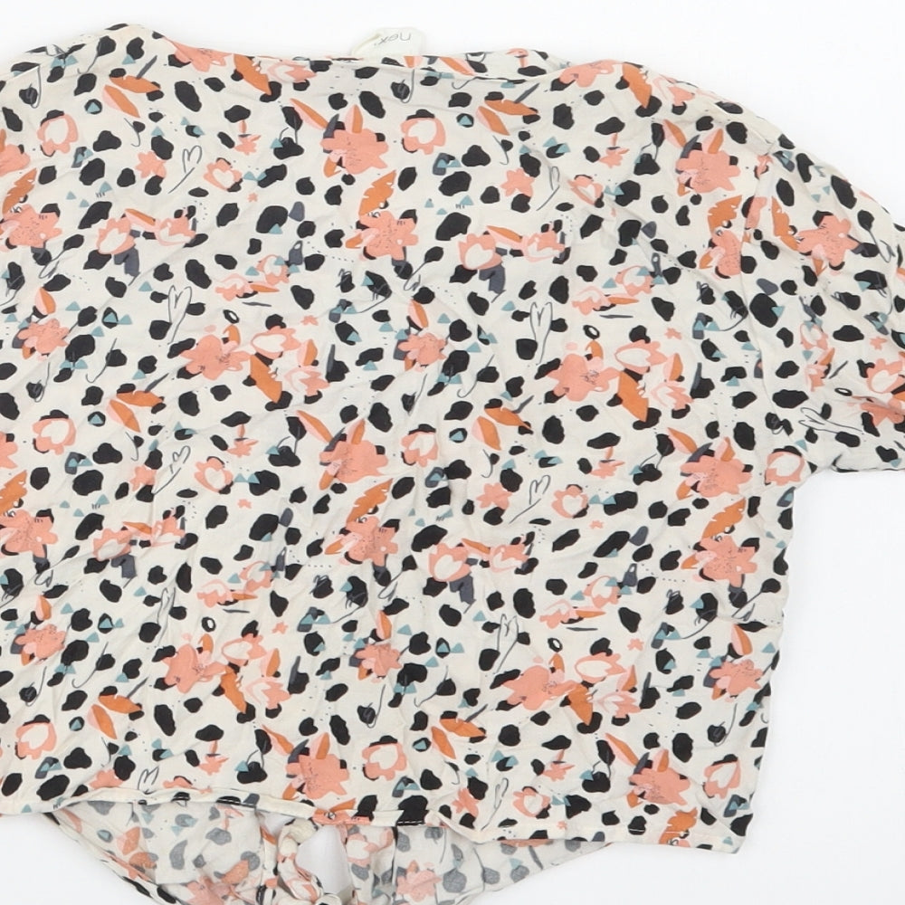 NEXT Girls White Animal Print Viscose Basic Button-Up Size 9 Years Round Neck Button