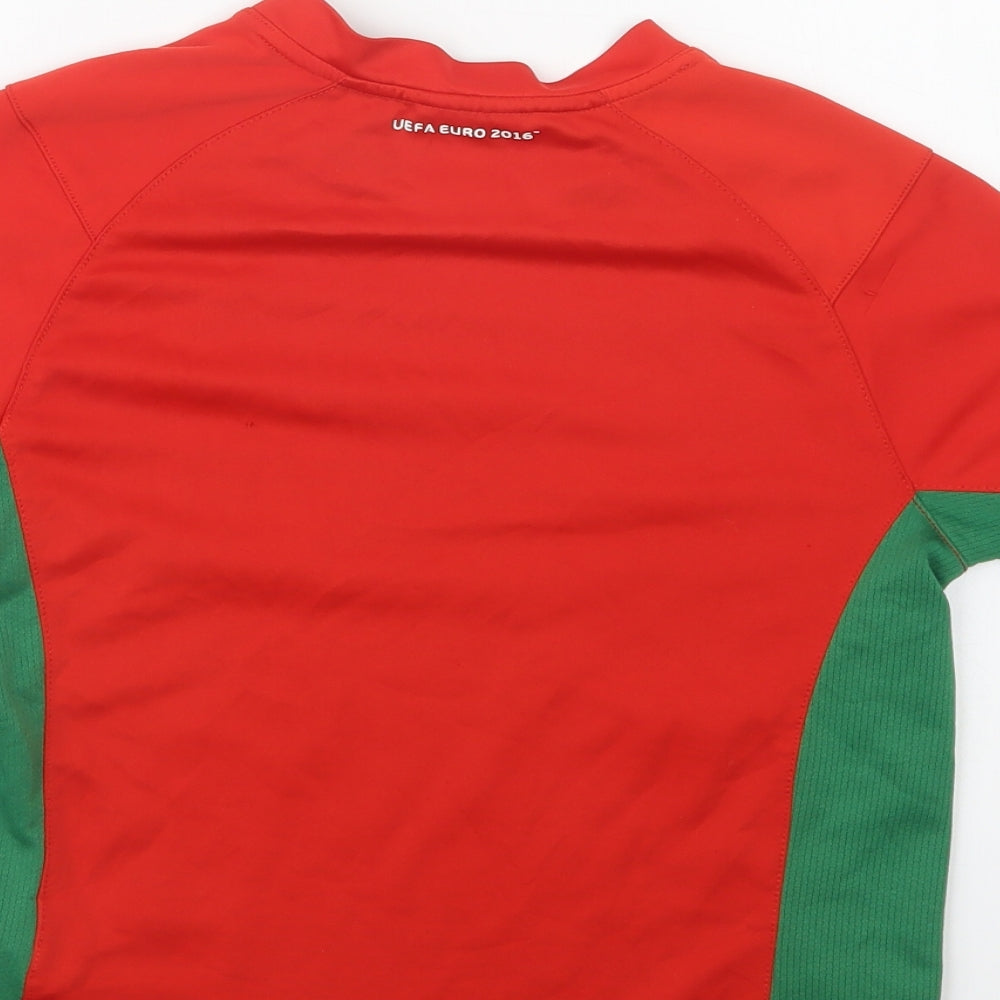 UEFA Boys Red Colourblock Polyester Jersey T-Shirt Size 7-8 Years Crew Neck - Wales