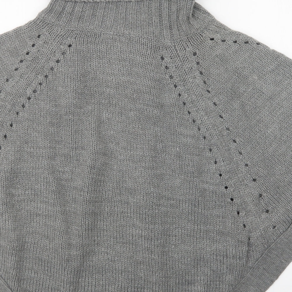 E-vie Womens Grey Overcoat Poncho One Size Button