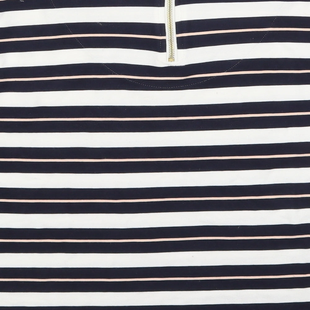 Marks and Spencer Womens Blue Striped Viscose Basic T-Shirt Size 18 Round Neck