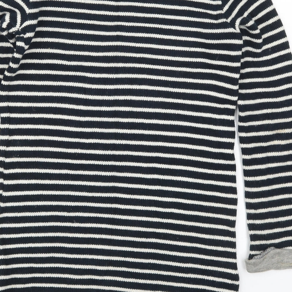 NEXT Girls Black Round Neck Striped Cotton Pullover Jumper Size 9 Years Pullover