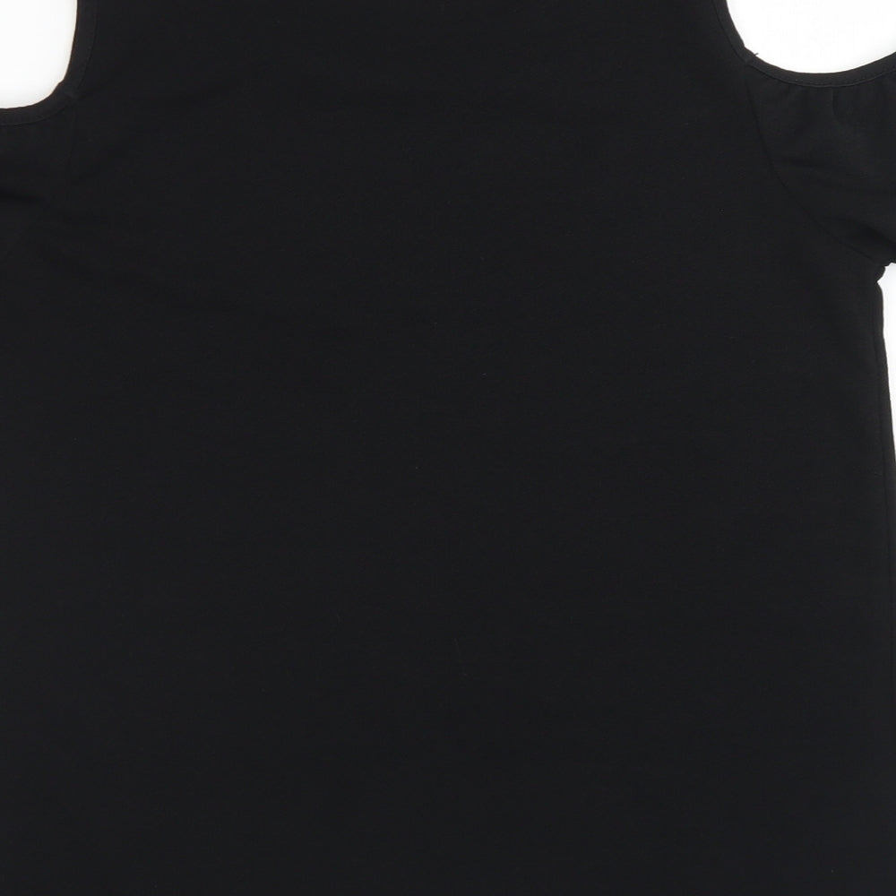 Papaya Womens Black Polyester Basic Blouse Size 10 Round Neck - Cold Shoulder