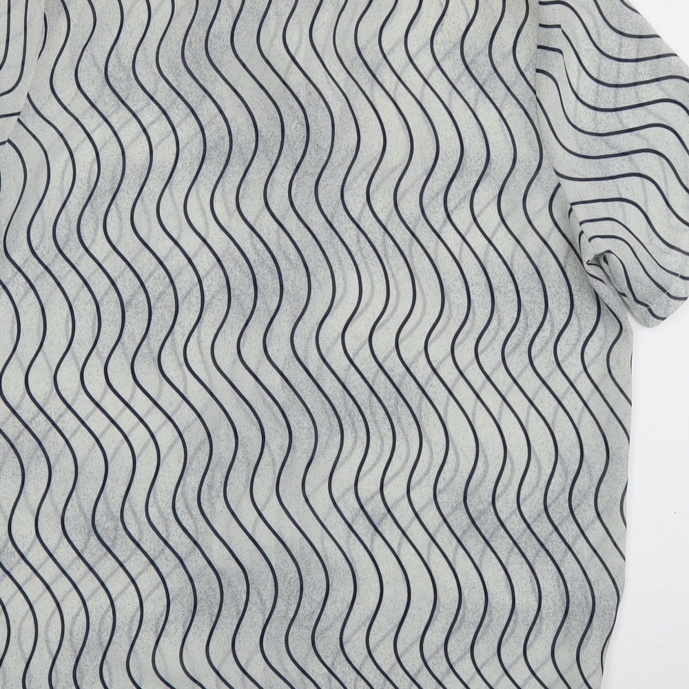 Preworn Womens Grey Striped Polyester Basic Blouse Size 12 Collared