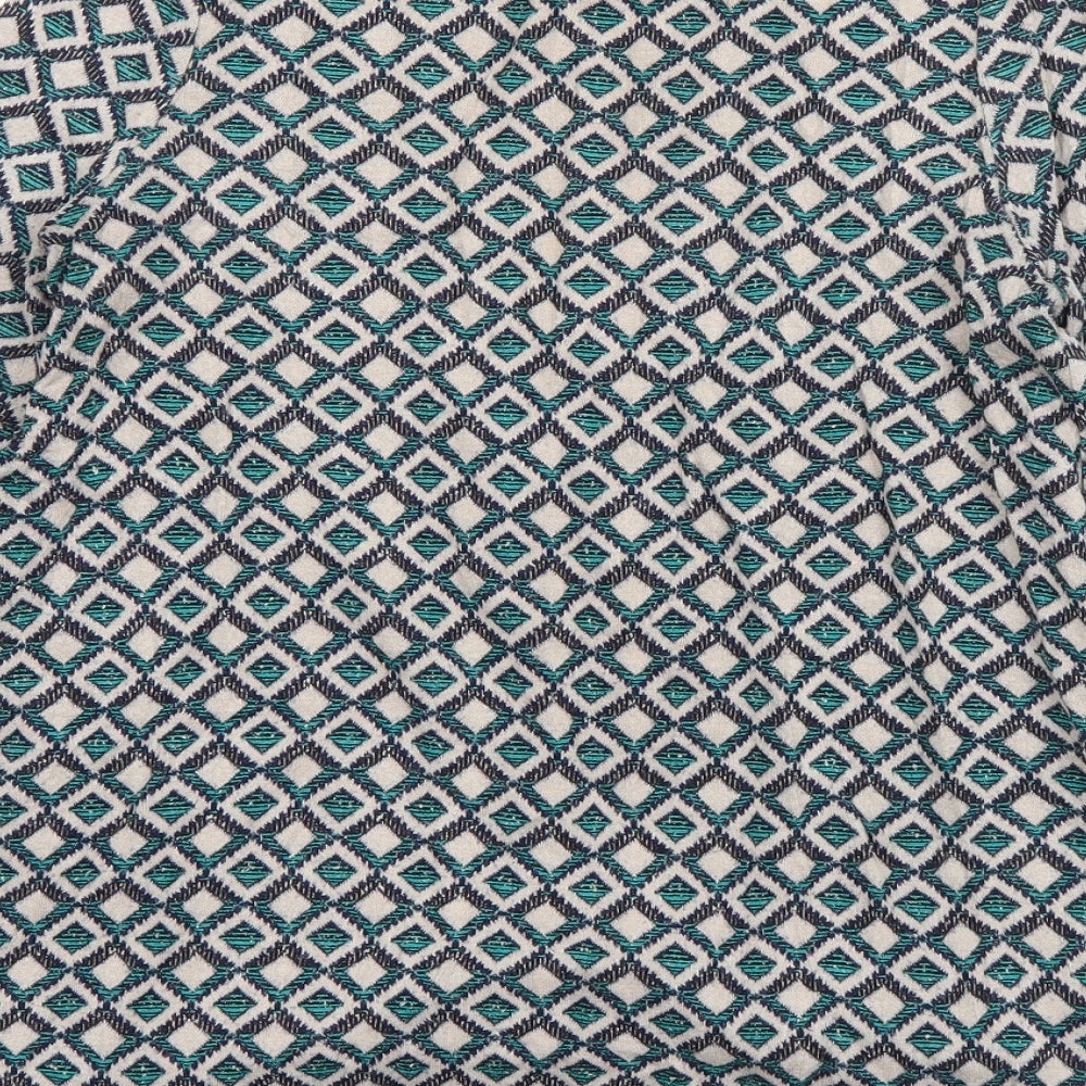 River Island Womens Blue Geometric Viscose Basic T-Shirt Size 6 Round Neck