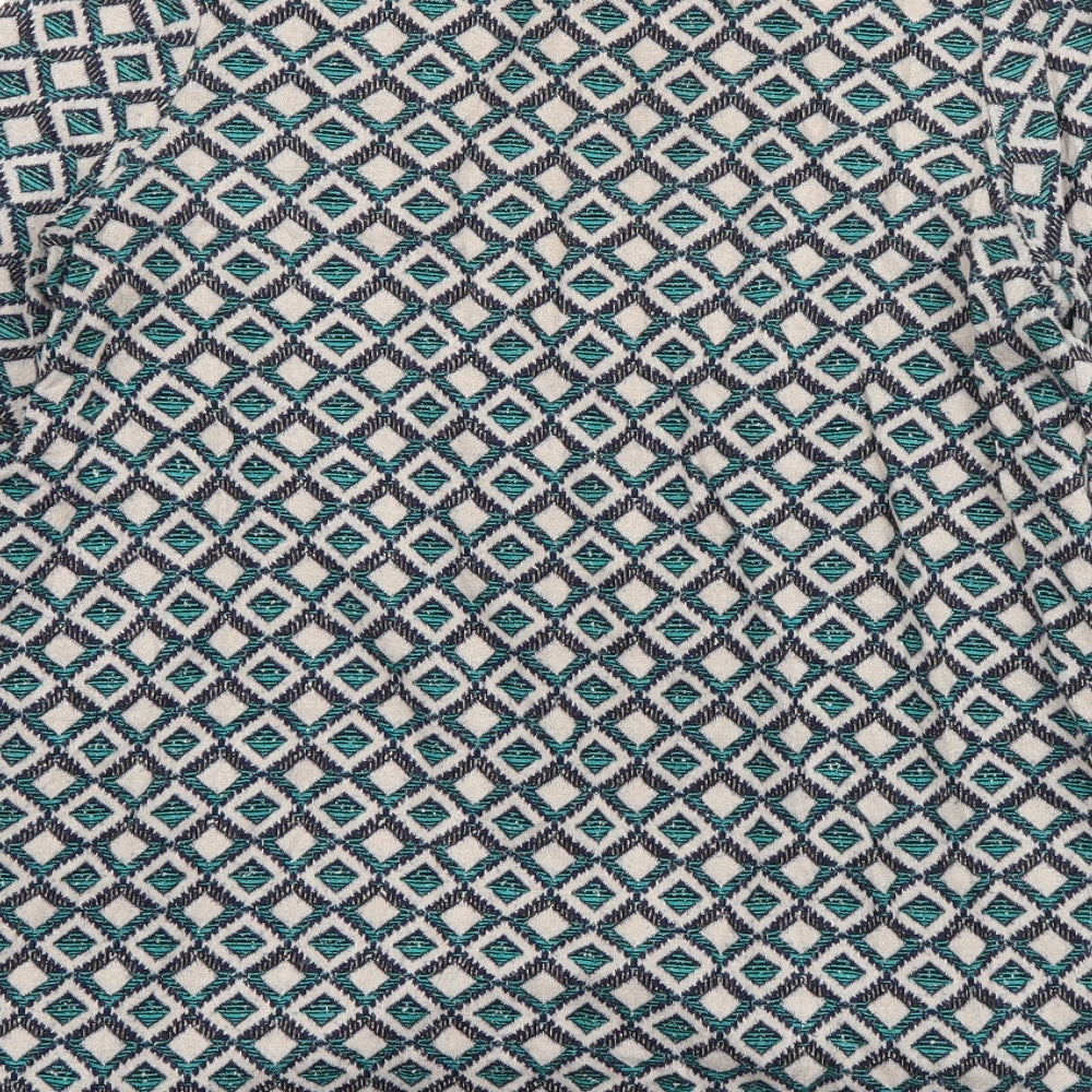 River Island Womens Blue Geometric Viscose Basic T-Shirt Size 6 Round Neck