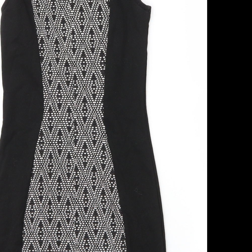 H&M Womens Black Argyle/Diamond Cotton Sheath Size 6 Round Neck Zip