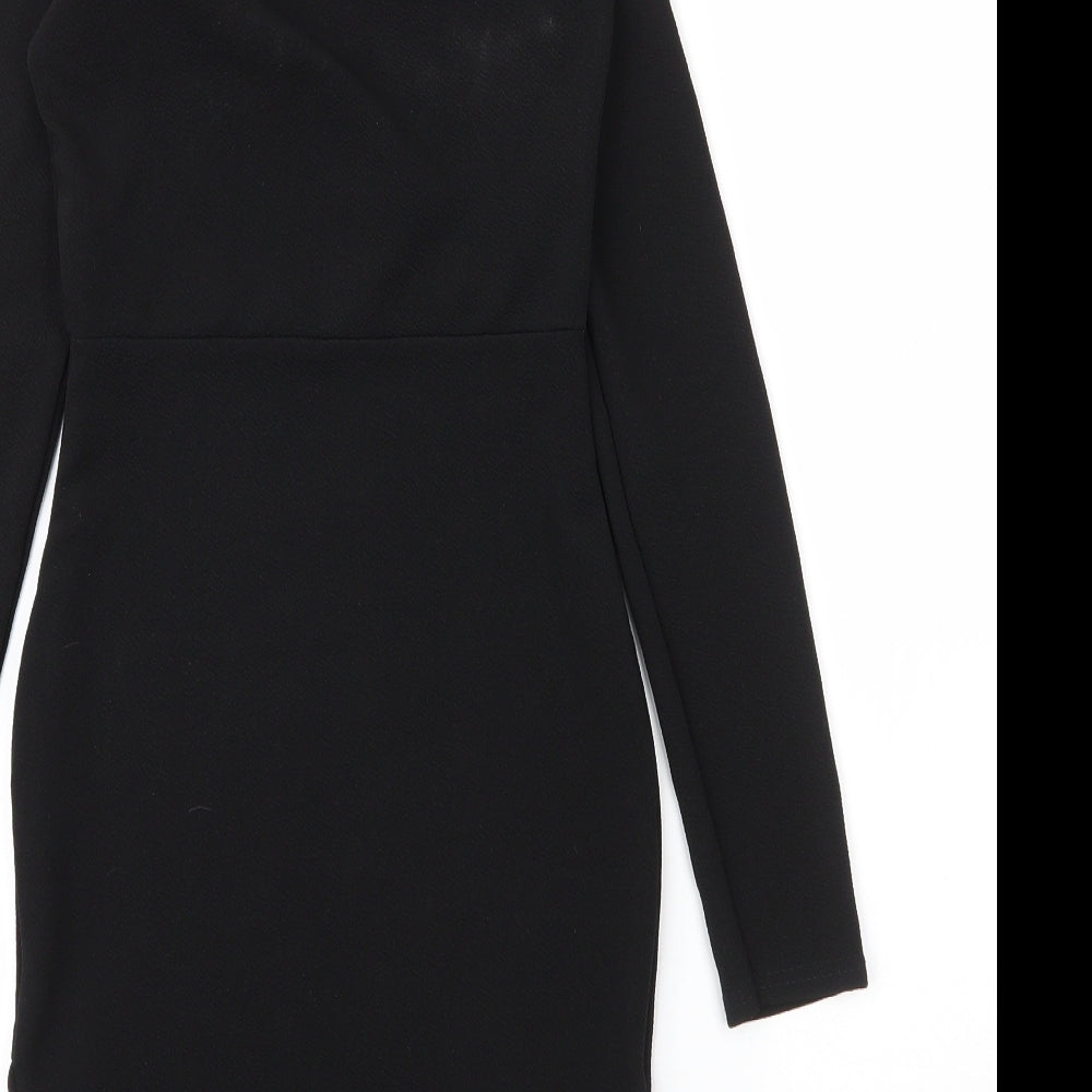 PRETTYLITTLETHING Womens Black Polyester Sheath Size 8 Round Neck