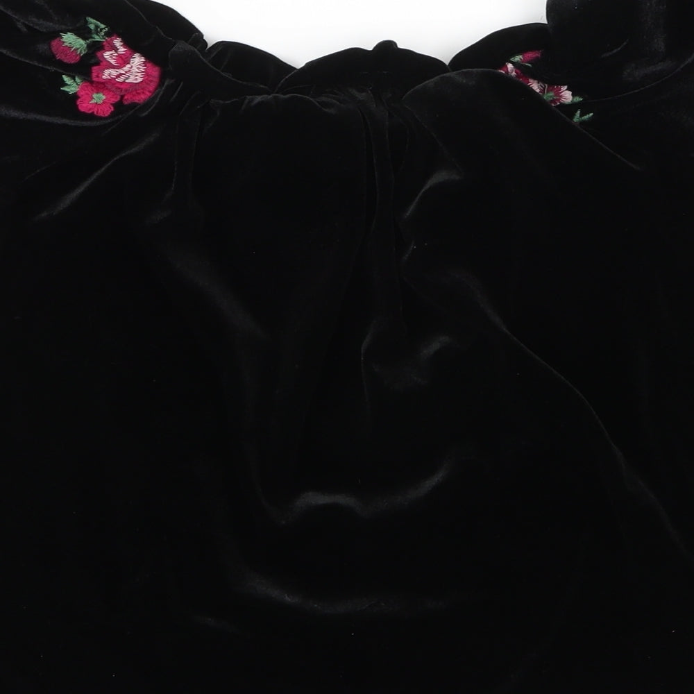 New Look Womens Black Floral Polyester Basic Blouse Size 10 Boat Neck