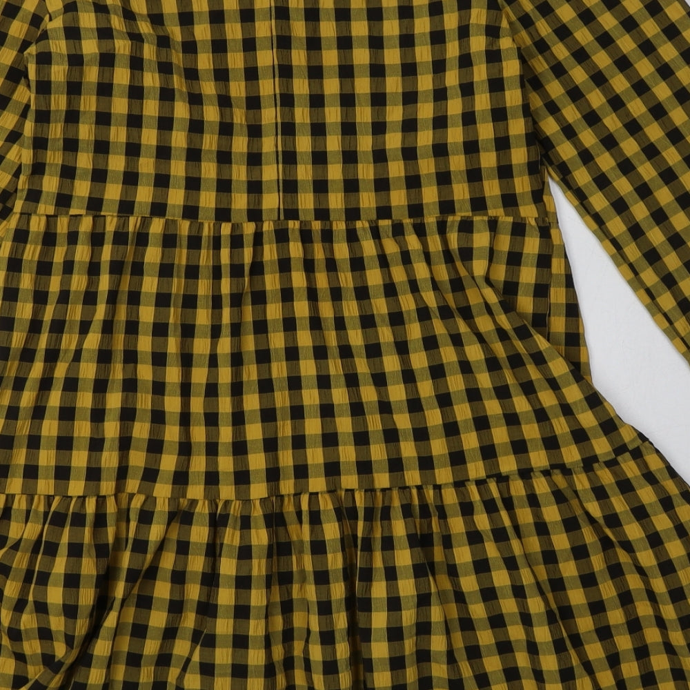 New Look Womens Yellow Check Polyester A-Line Size 8 Crew Neck Tie