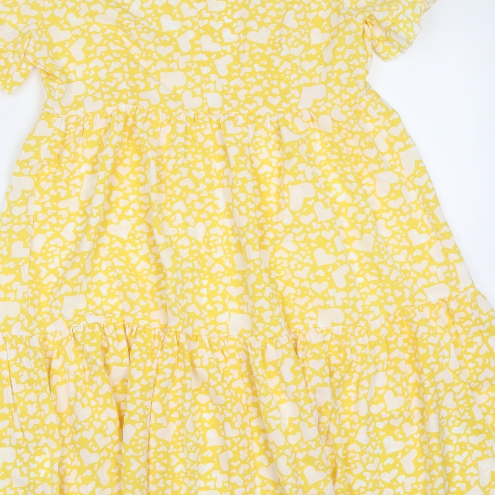 SheIn Womens Yellow Geometric Polyester Fit & Flare Size S Round Neck - heart pattern
