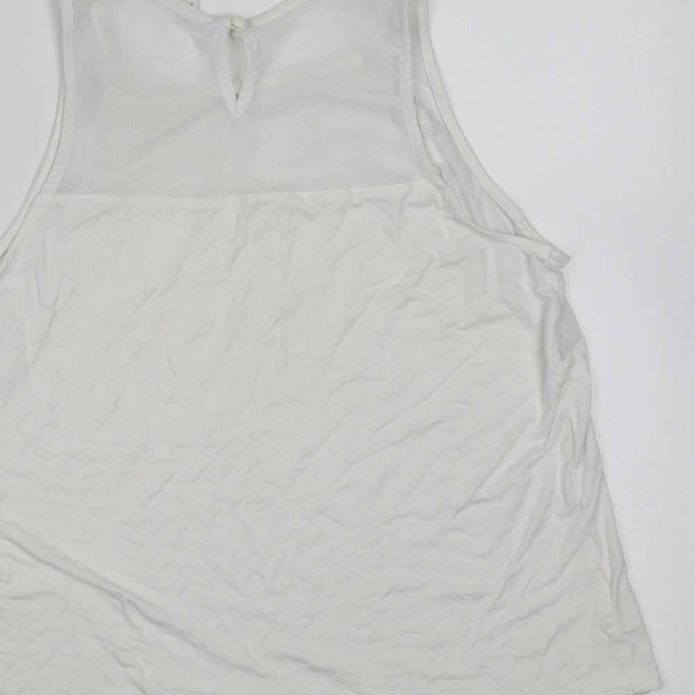 New Look Womens White Viscose Basic Tank Size 14 Round Neck - mesh detail