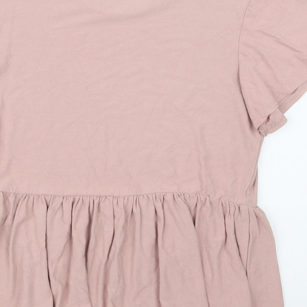 Newwq Look Womens Pink Viscose Basic Blouse Size 10 Crew Neck