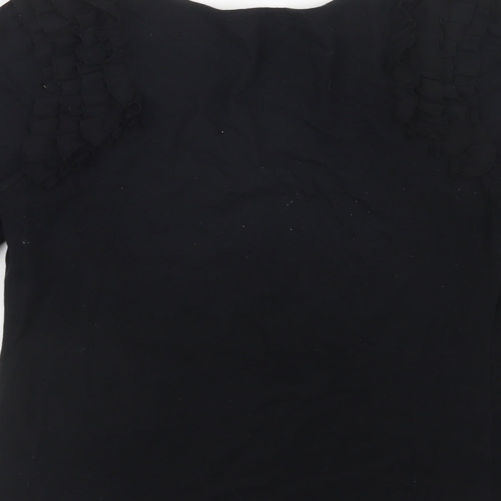 Oasis Womens Black Cotton Basic Blouse Size S Scoop Neck
