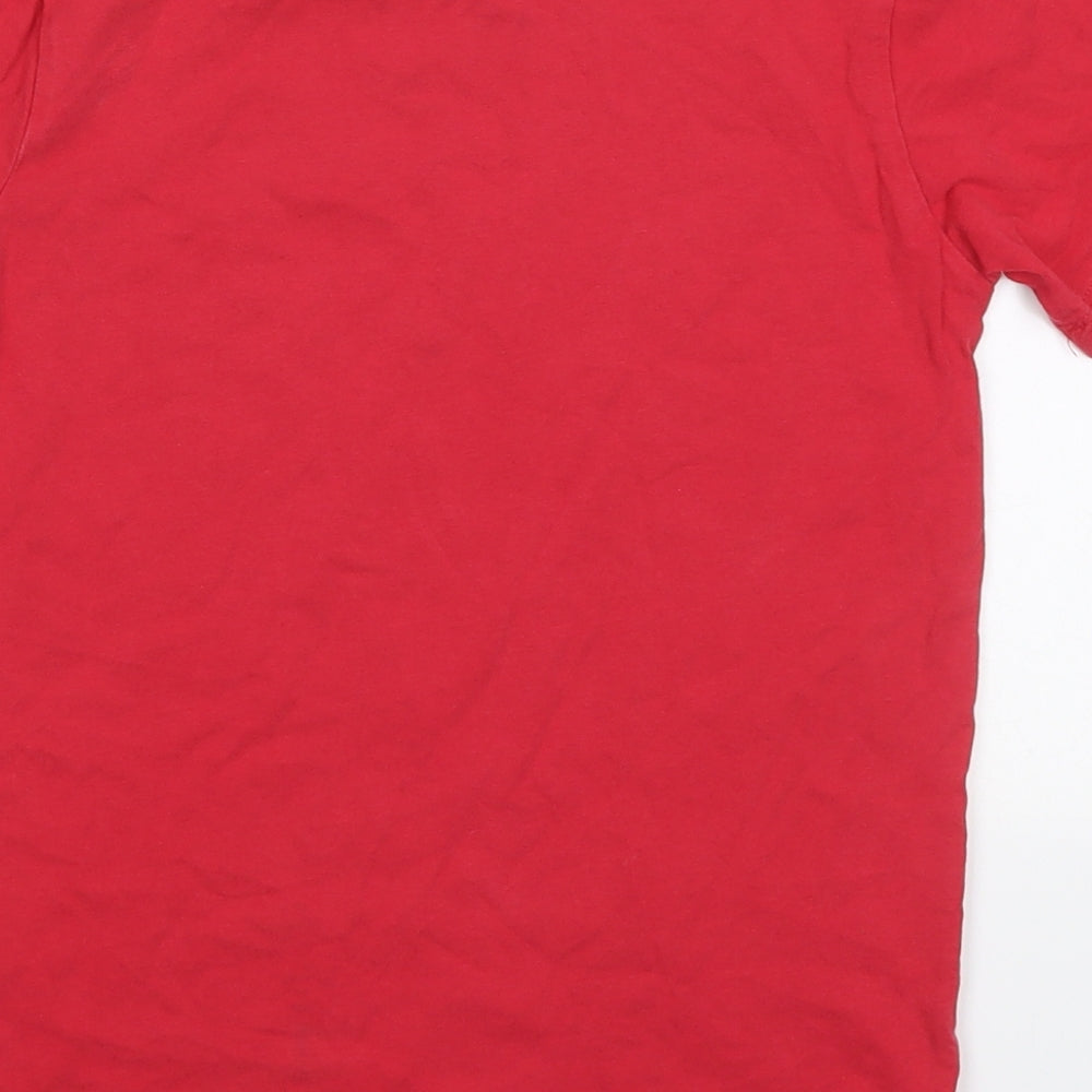 Preworn Boys Red Cotton Basic T-Shirt Size 9-10 Years Crew Neck Pullover - Rad