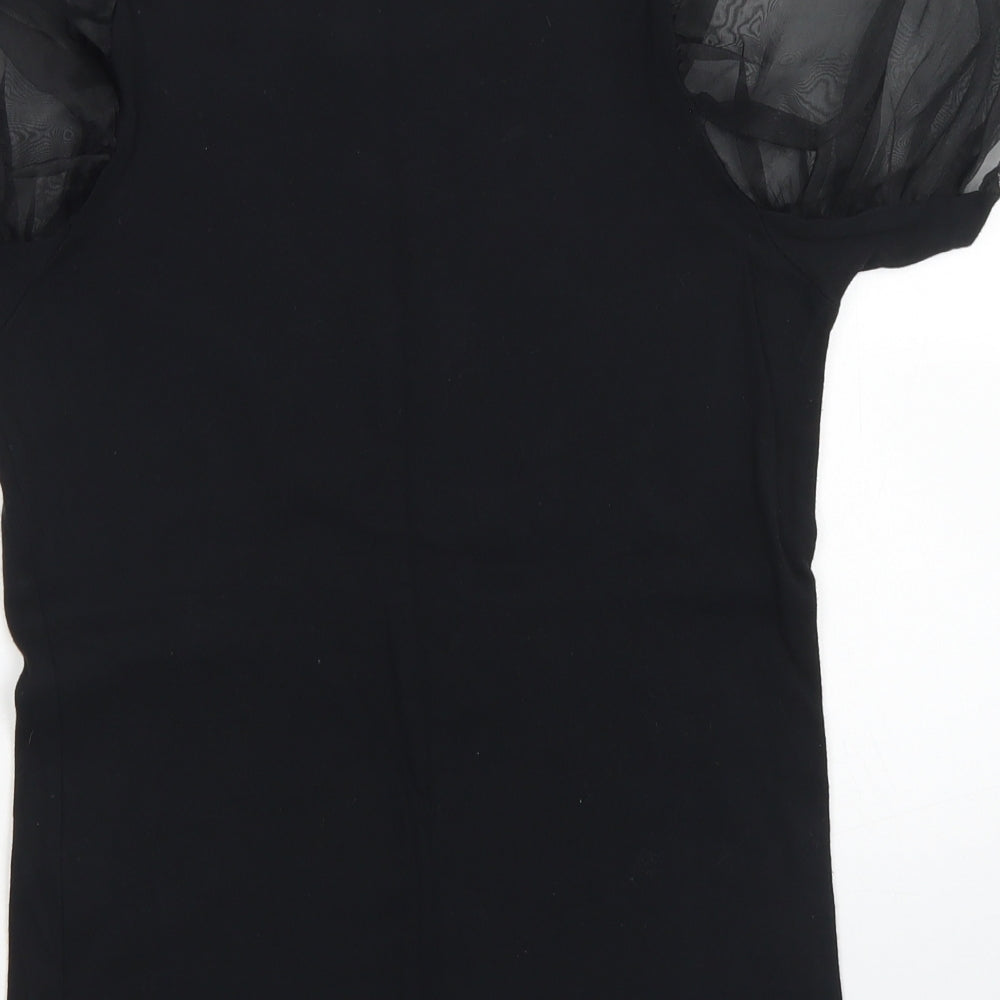Quiz Womens Black Cotton Basic T-Shirt Size 8 Crew Neck - Puff Sleeve