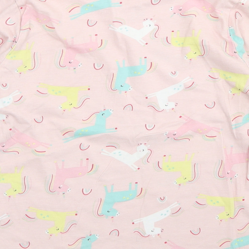 George Girls Pink Cotton Basic Polo Size 9-10 Years Crew Neck - Unicorn Print