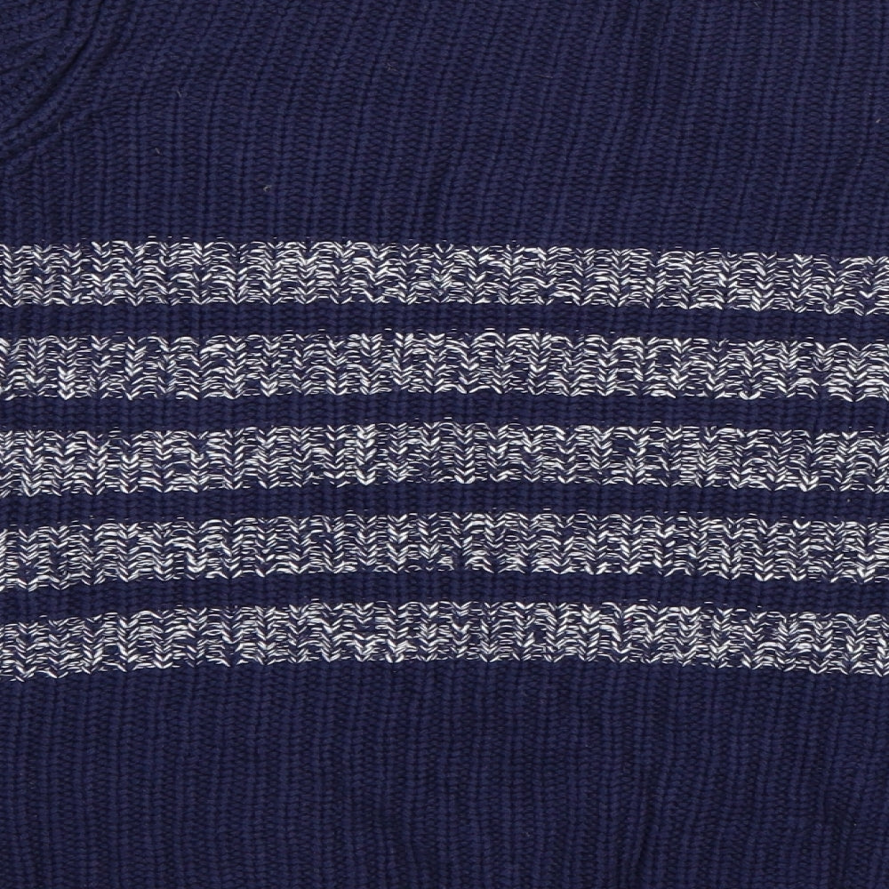 Papaya Womens Blue Round Neck Striped Cotton Pullover Jumper Size 12