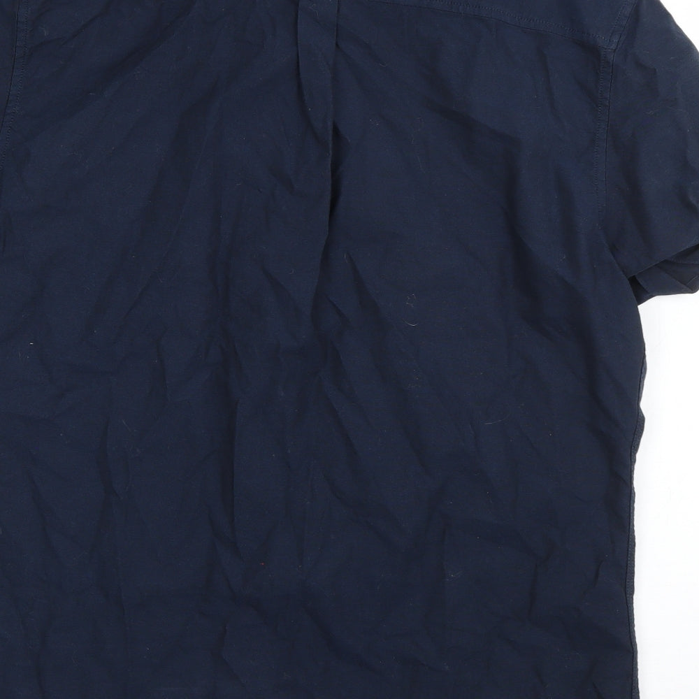 Very Mens Blue Cotton Button-Up Size L Collared Button
