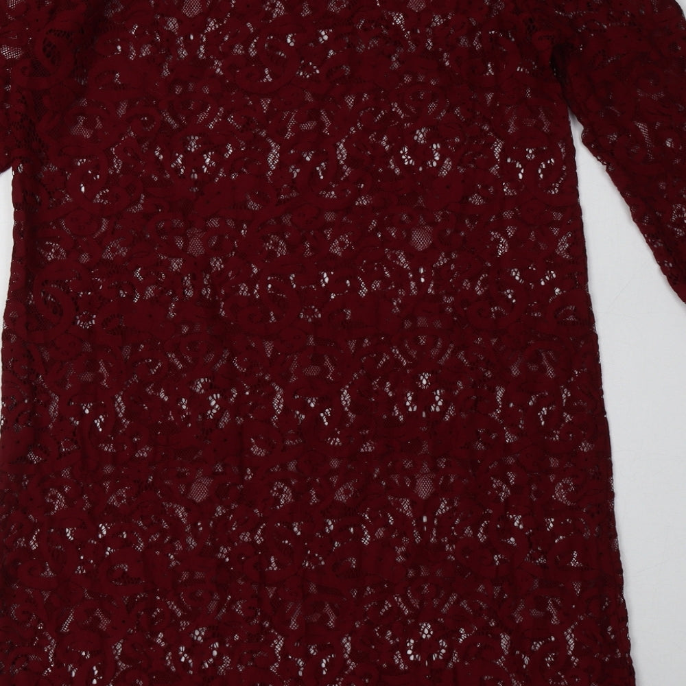 Monsoon Womens Red Geometric Nylon A-Line Size 12 Crew Neck Pullover