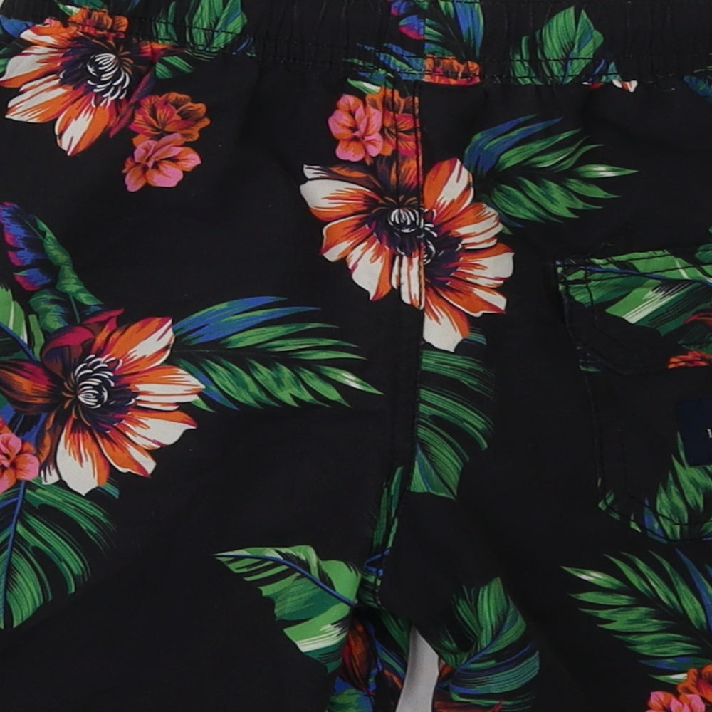 Coast Boys Black Floral Polyester Sweat Shorts Size 6-7 Years Regular Tie