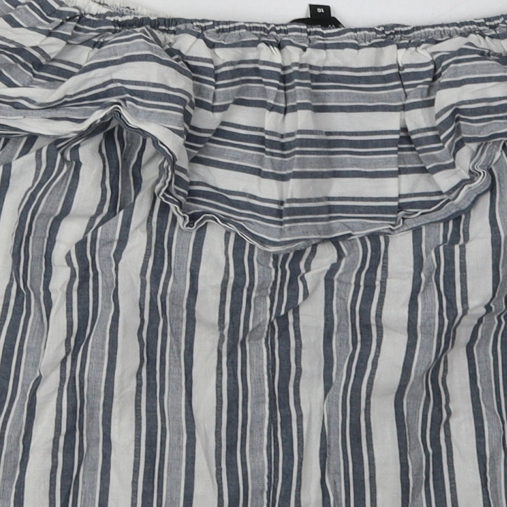New Look Womens Grey Striped Cotton Basic Blouse Size 16 Off the Shoulder