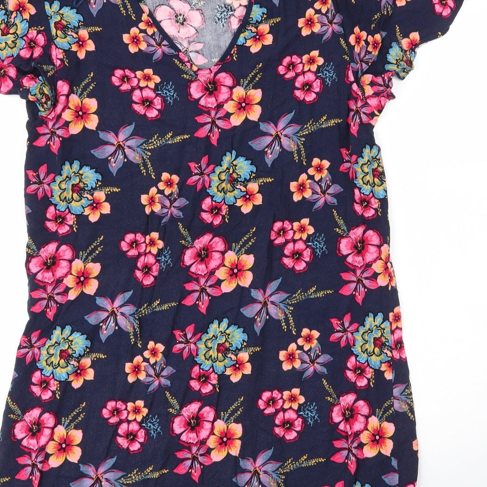 Papaya Womens Blue Floral Viscose Shift Size 14 Round Neck