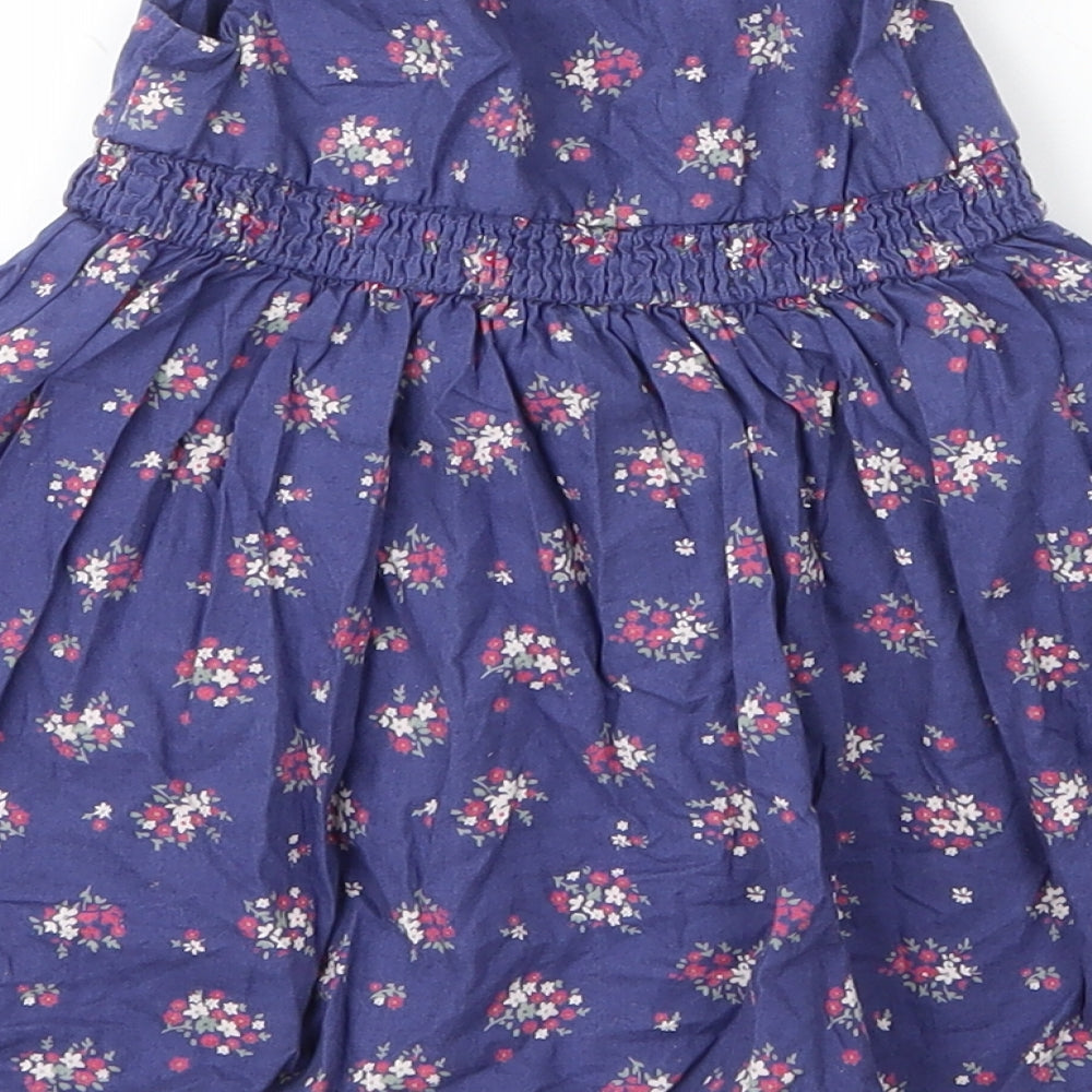 F&F Girls Blue Floral Cotton A-Line Size 6-9 Months Round Neck Button