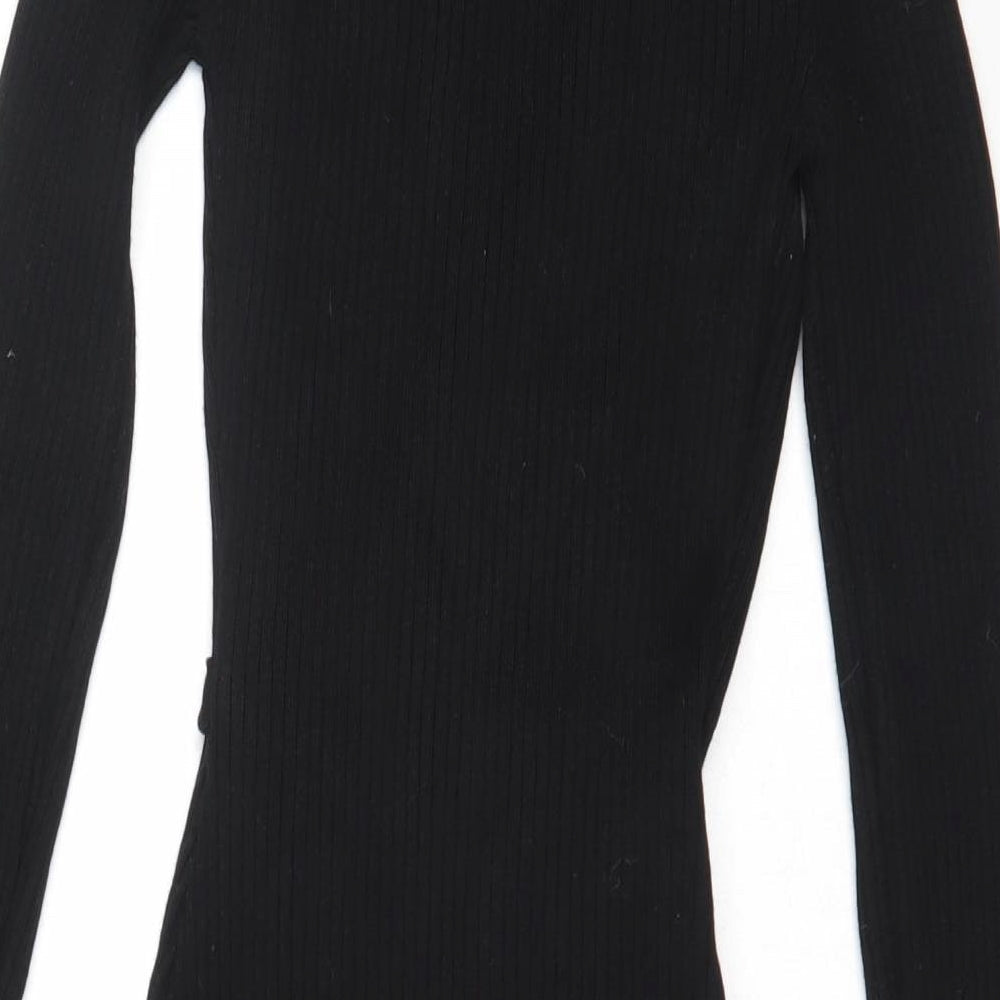 LU NYC Womens Black Viscose Bodycon Size S V-Neck