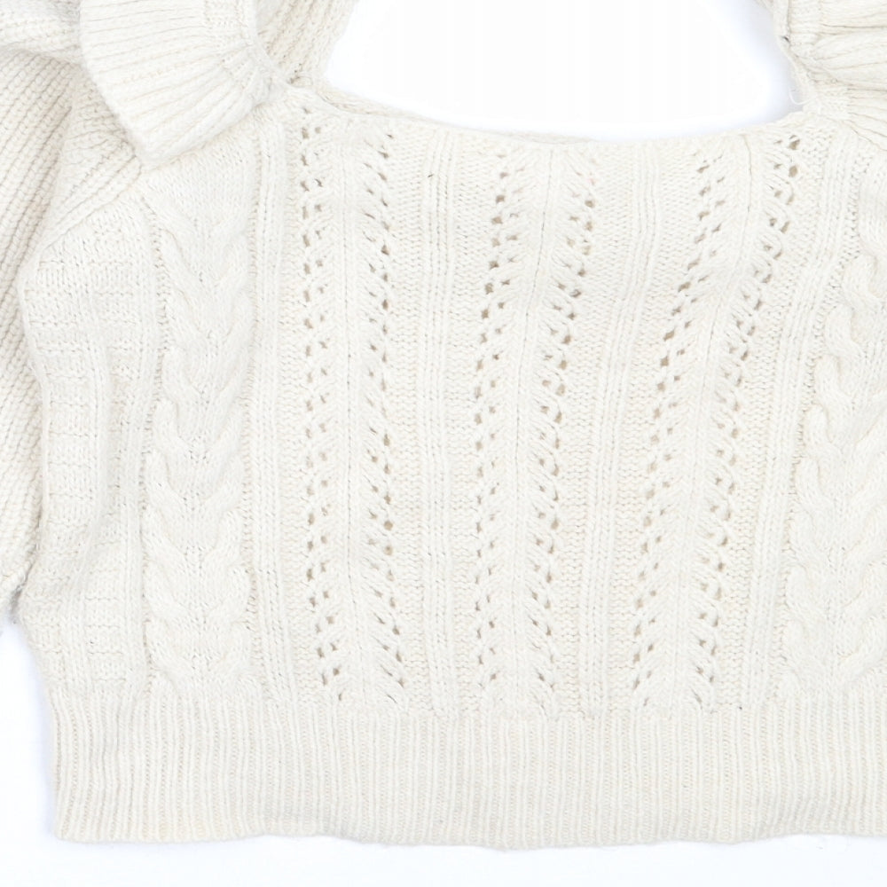 Miss Selfridge Womens Beige Square Neck Acrylic Pullover Jumper Size 6