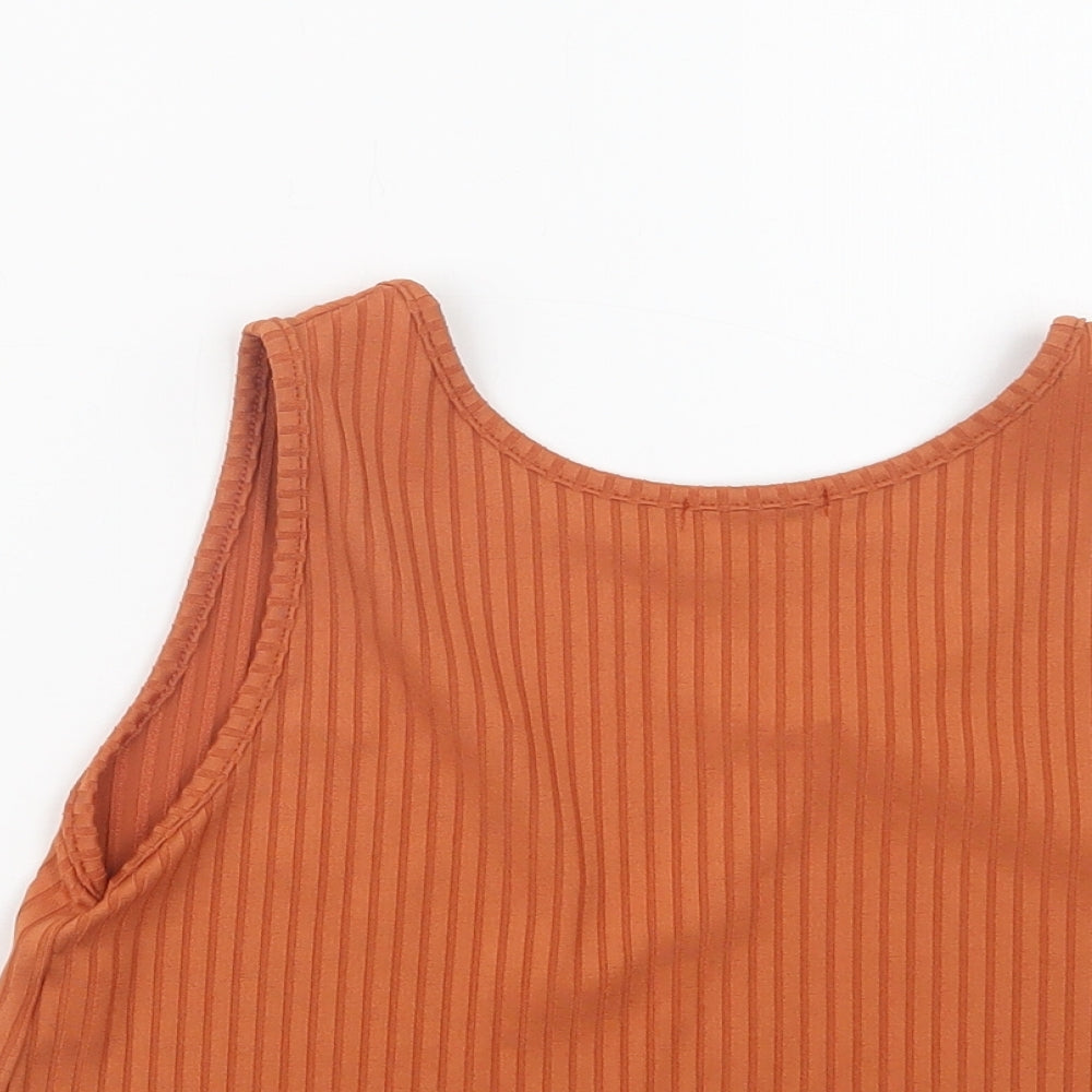 PRETTYLITTLETHING Womens Brown Polyester Cropped Tank Size 4 V-Neck