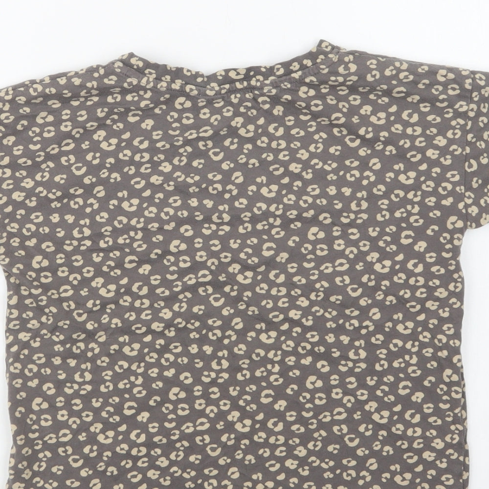 H&M Girls Brown Animal Print Cotton Basic T-Shirt Size 7-8 Years Crew Neck - Cool